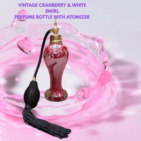 Accessories - Cranberry Cased Art Glass Feather Swirl Perfume Bottle With Atomizer